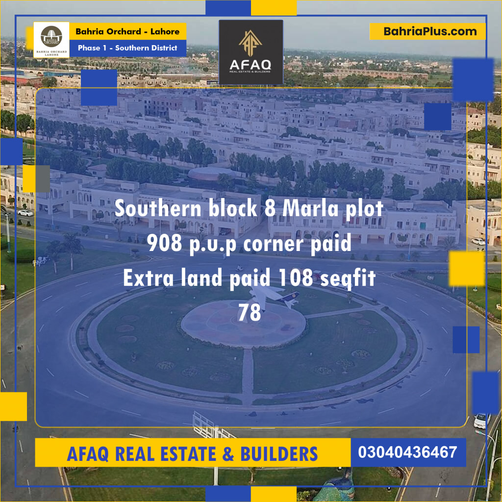 8 Marla Residential Plot for Sale in Phase 1 - Southern District -  Bahria Orchard, Lahore - (BP-273447)