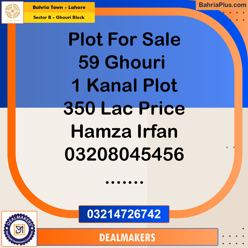 1 Kanal Residential Plot for Sale in Sector B - Ghouri Block -  Bahria Town, Lahore - (BP-273463)