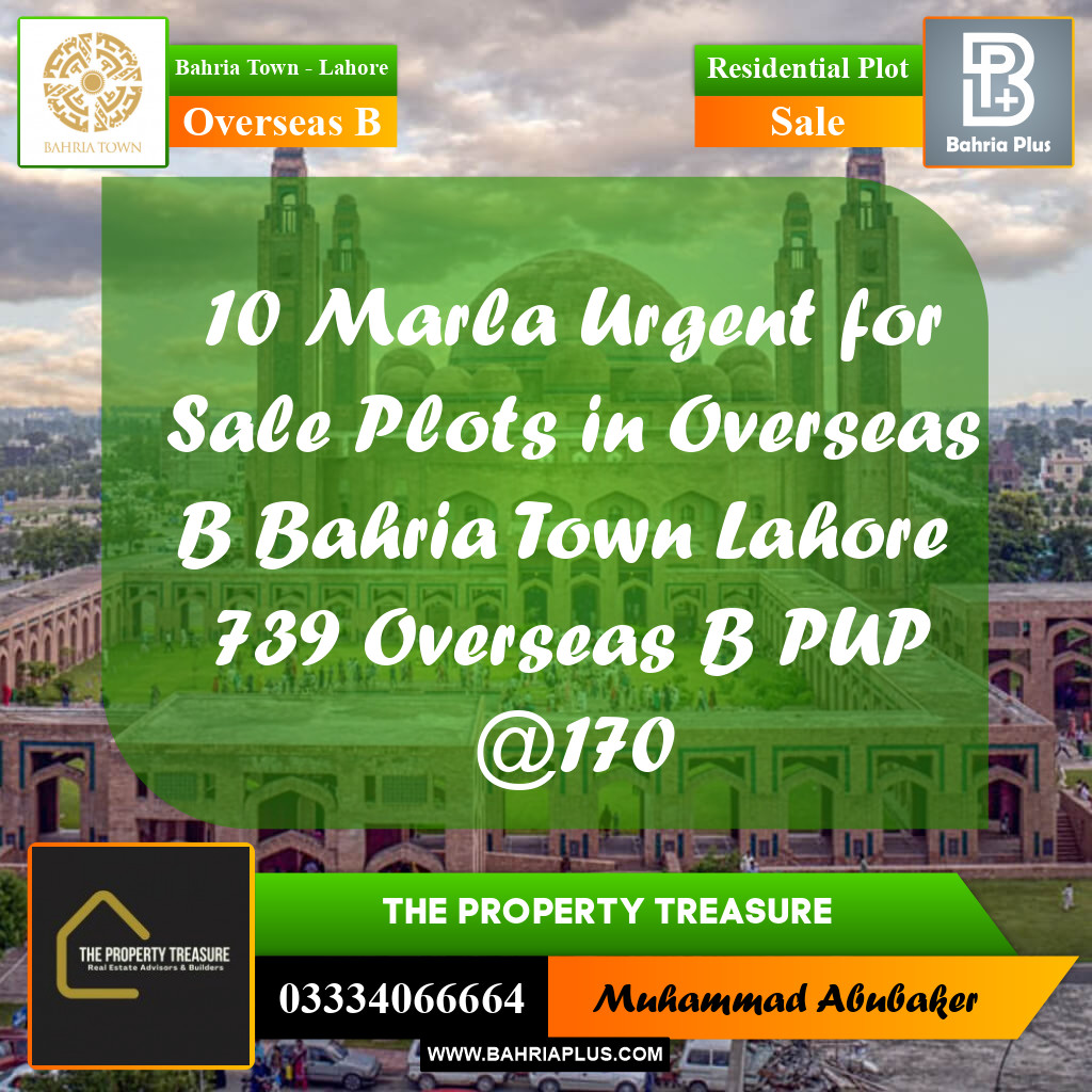 10 Marla Residential Plot for Sale in Overseas B -  Bahria Town, Lahore - (BP-273474)