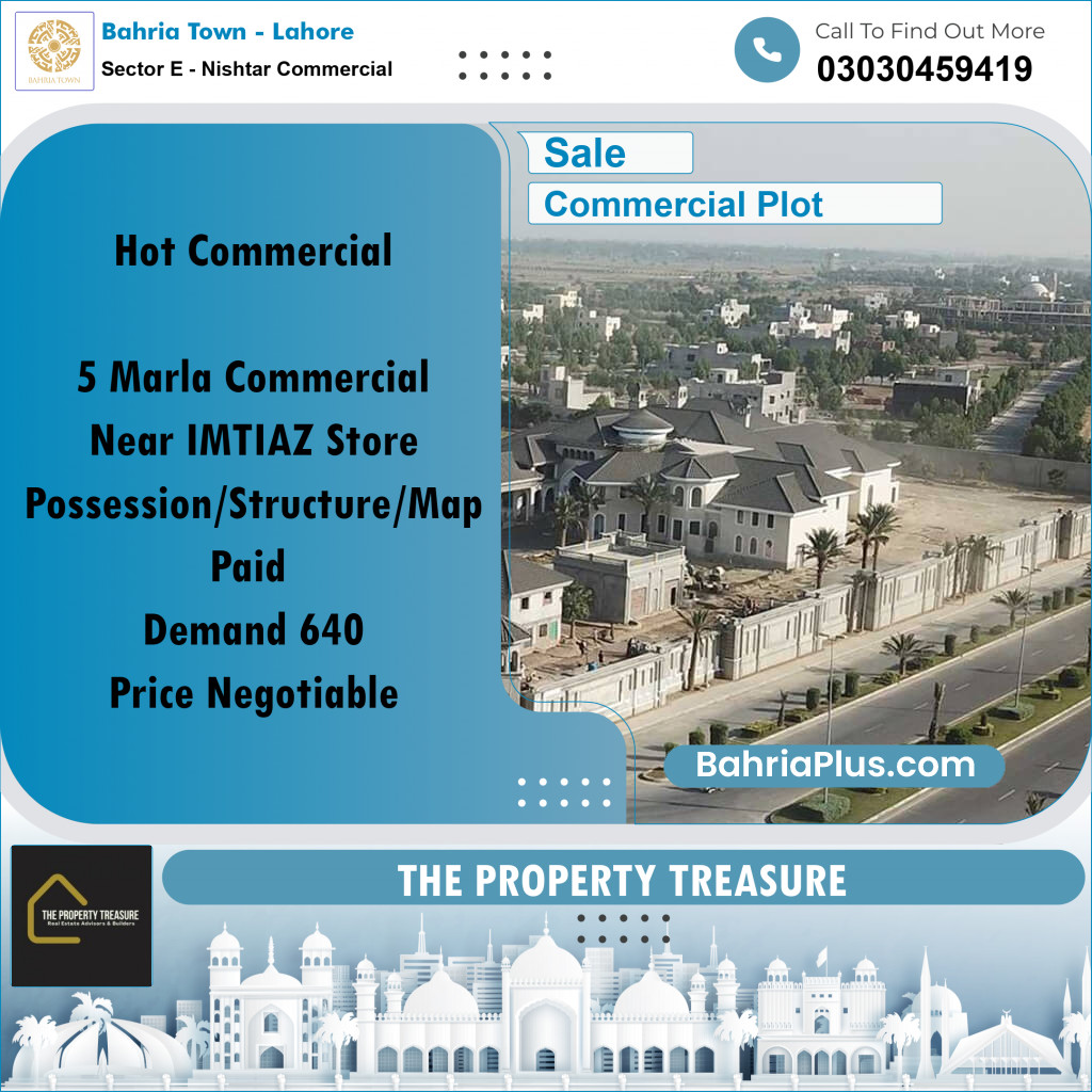 5 Marla Commercial Plot for Sale in Sector E - Nishtar Commercial -  Bahria Town, Lahore - (BP-273477)