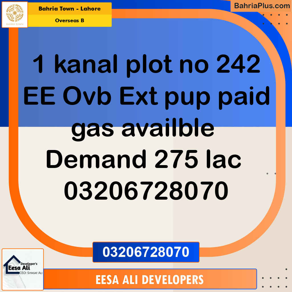 1 Kanal Residential Plot for Sale in Overseas B -  Bahria Town, Lahore - (BP-273487)