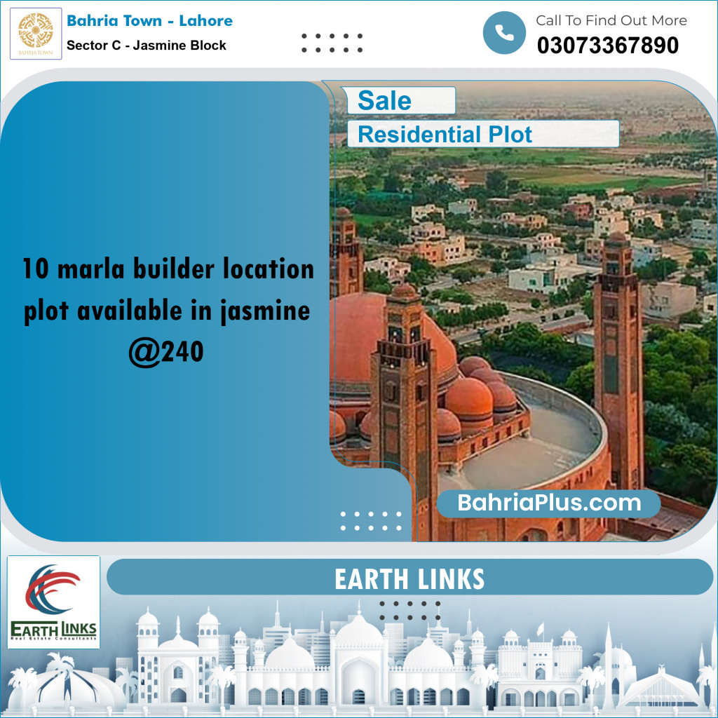 10 Marla Residential Plot for Sale in Sector C - Jasmine Block -  Bahria Town, Lahore - (BP-273505)