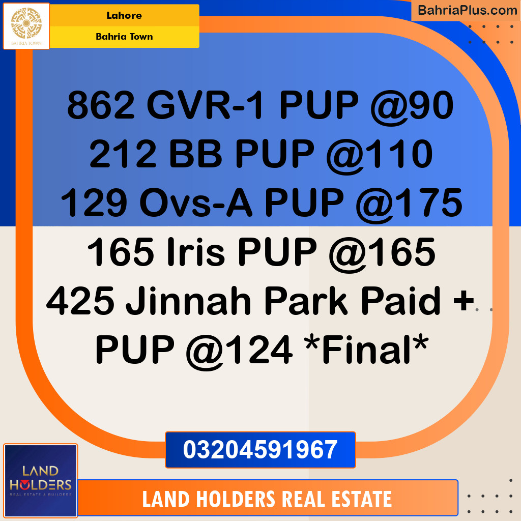 Residential Plot for Sale in Bahria Town, Lahore - (BP-273520)