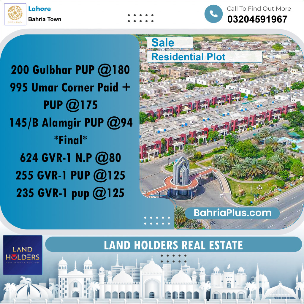 Residential Plot for Sale in Bahria Town, Lahore - (BP-273522)