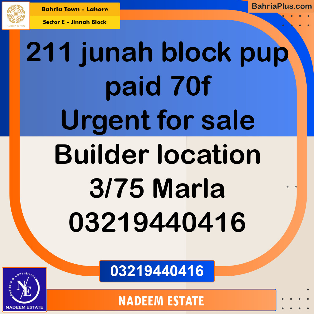 Residential Plot for Sale in Sector E - Jinnah Block -  Bahria Town, Lahore - (BP-273567)