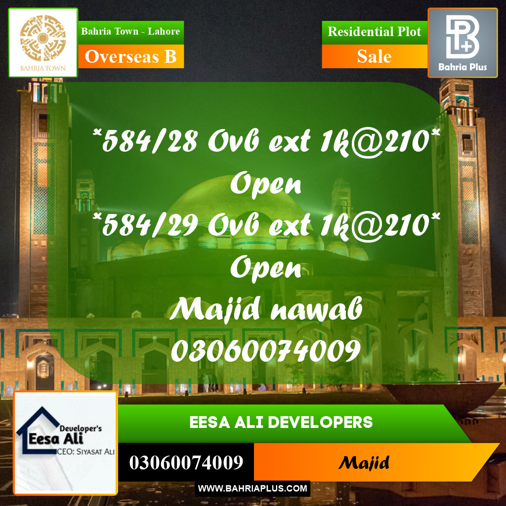 Residential Plot for Sale in Overseas B -  Bahria Town, Lahore - (BP-273575)