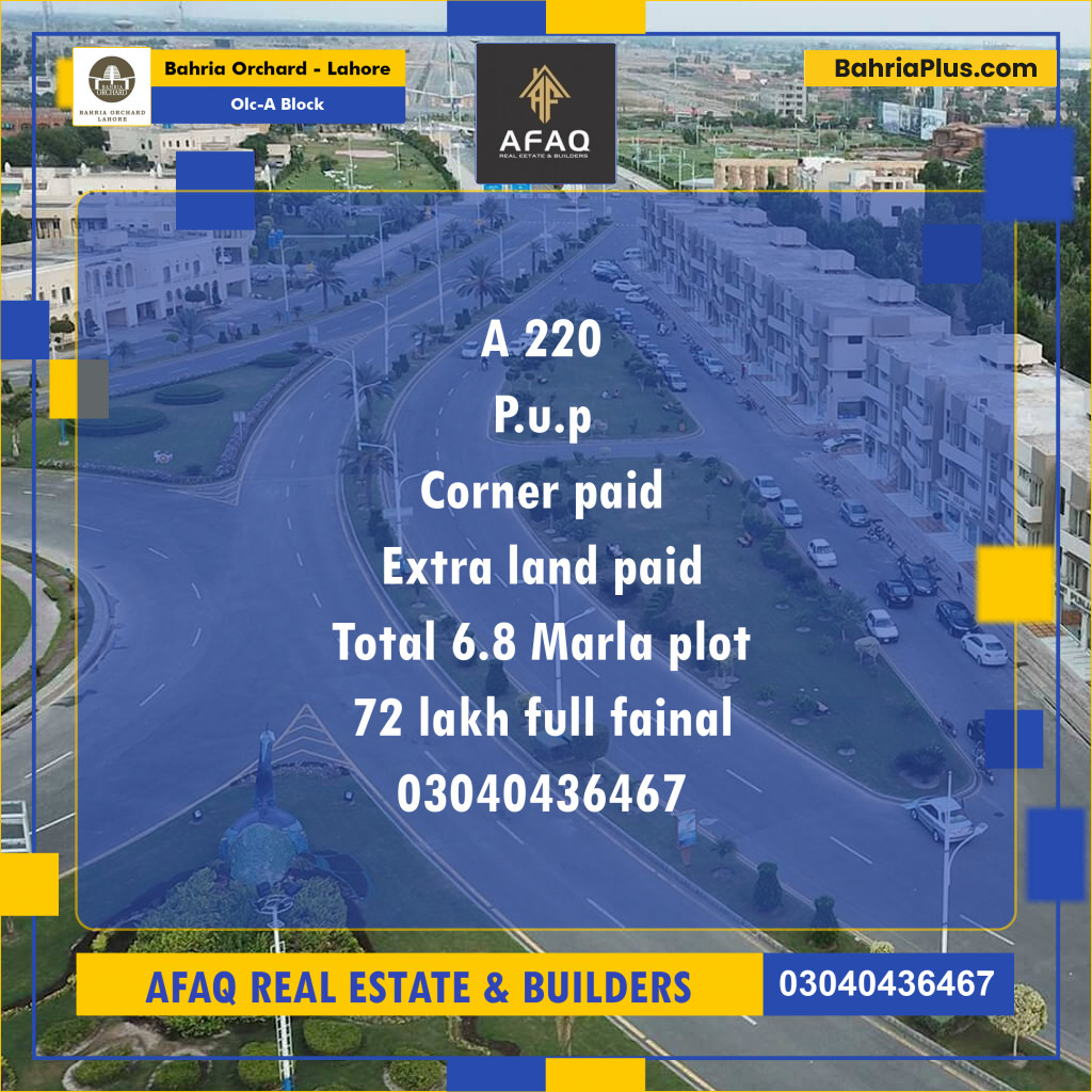 5 Marla Residential Plot for Sale in OLC-A Block -  Bahria Orchard, Lahore - (BP-273632)