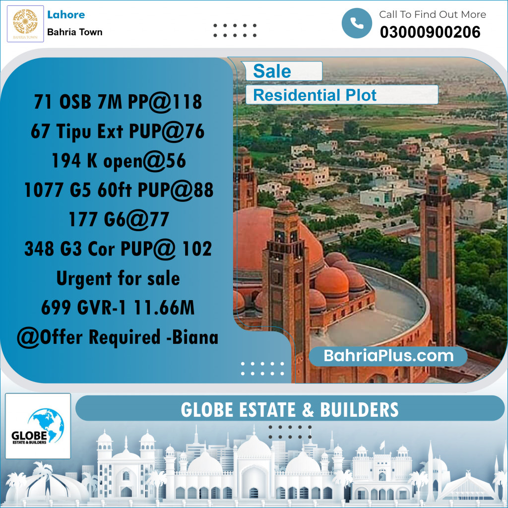 Residential Plot for Sale in Bahria Town, Lahore - (BP-273637)