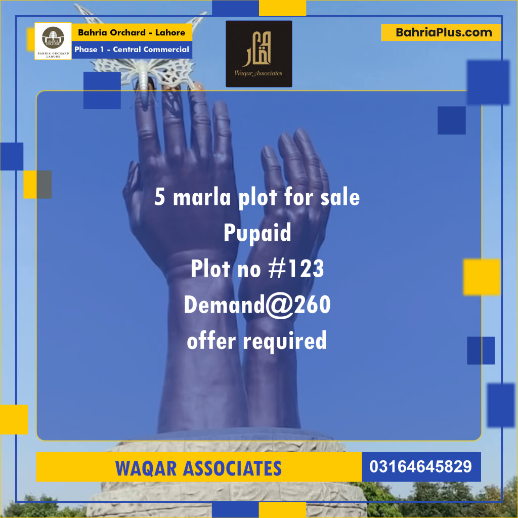 5 Marla Commercial Plot for Sale in Phase 1 - Central Commercial -  Bahria Orchard, Lahore - (BP-273640)