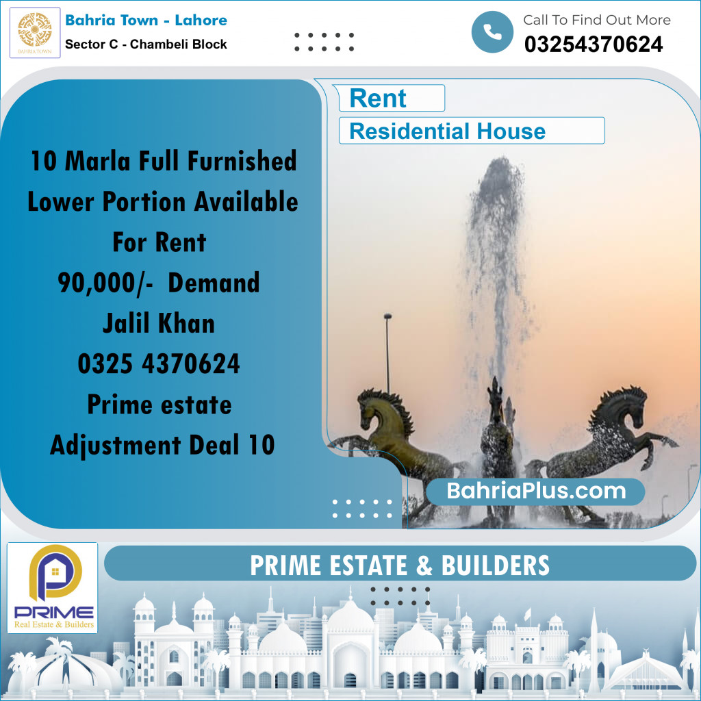 10 Marla Residential House for Rent in Sector C - Chambeli Block -  Bahria Town, Lahore - (BP-273671)