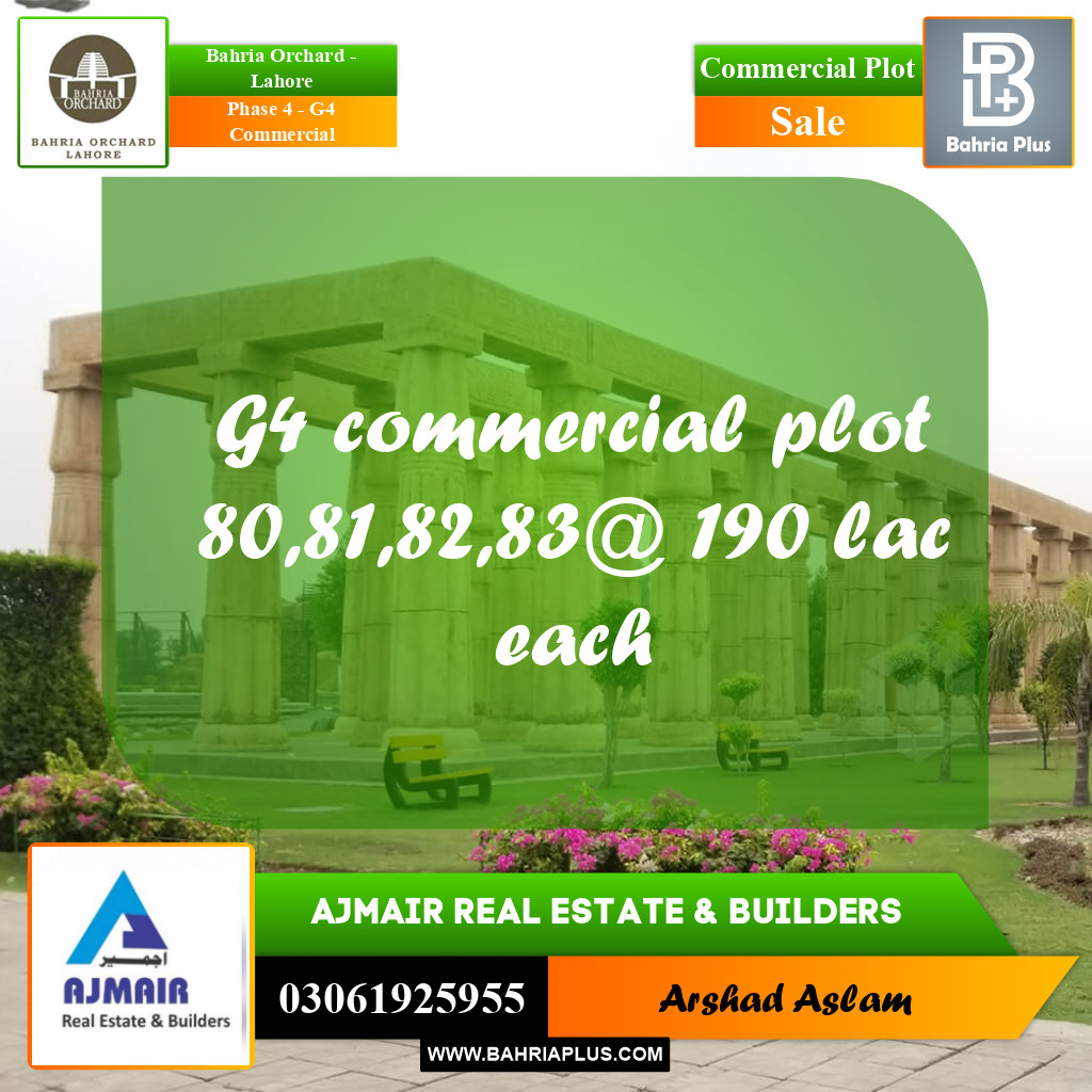Commercial Plot for Sale in Phase 4 - G4 Commercial -  Bahria Orchard, Lahore - (BP-273683)