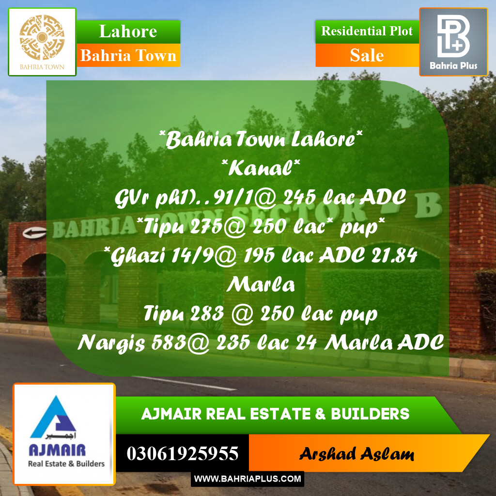 Residential Plot for Sale in Bahria Town, Lahore - (BP-273689)