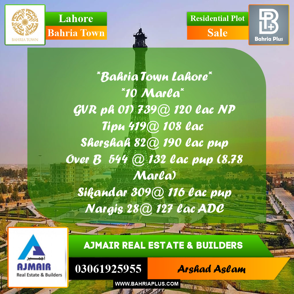 Residential Plot for Sale in Bahria Town, Lahore - (BP-273691)