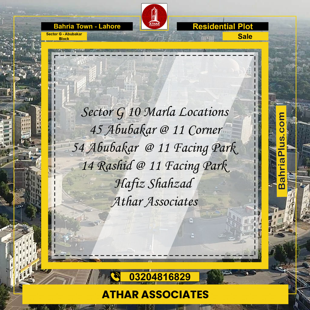 Residential Plot for Sale in Sector G - Abubakar Block -  Bahria Town, Lahore - (BP-273753)