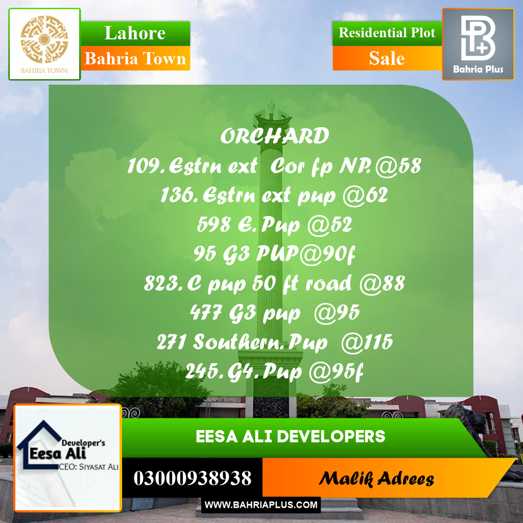 Residential Plot for Sale in Bahria Town, Lahore - (BP-273809)
