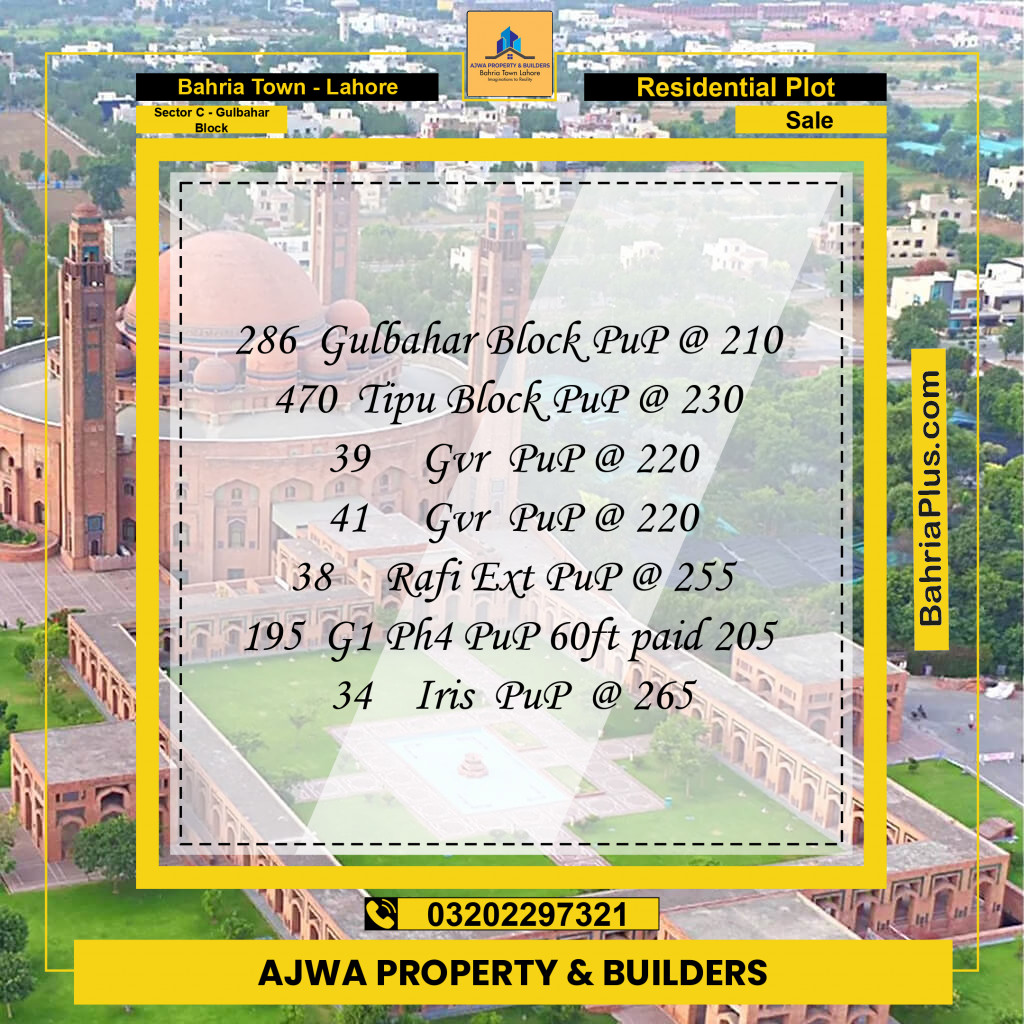 10 Marla Residential Plot for Sale in Sector C - Gulbahar Block -  Bahria Town, Lahore - (BP-273823)