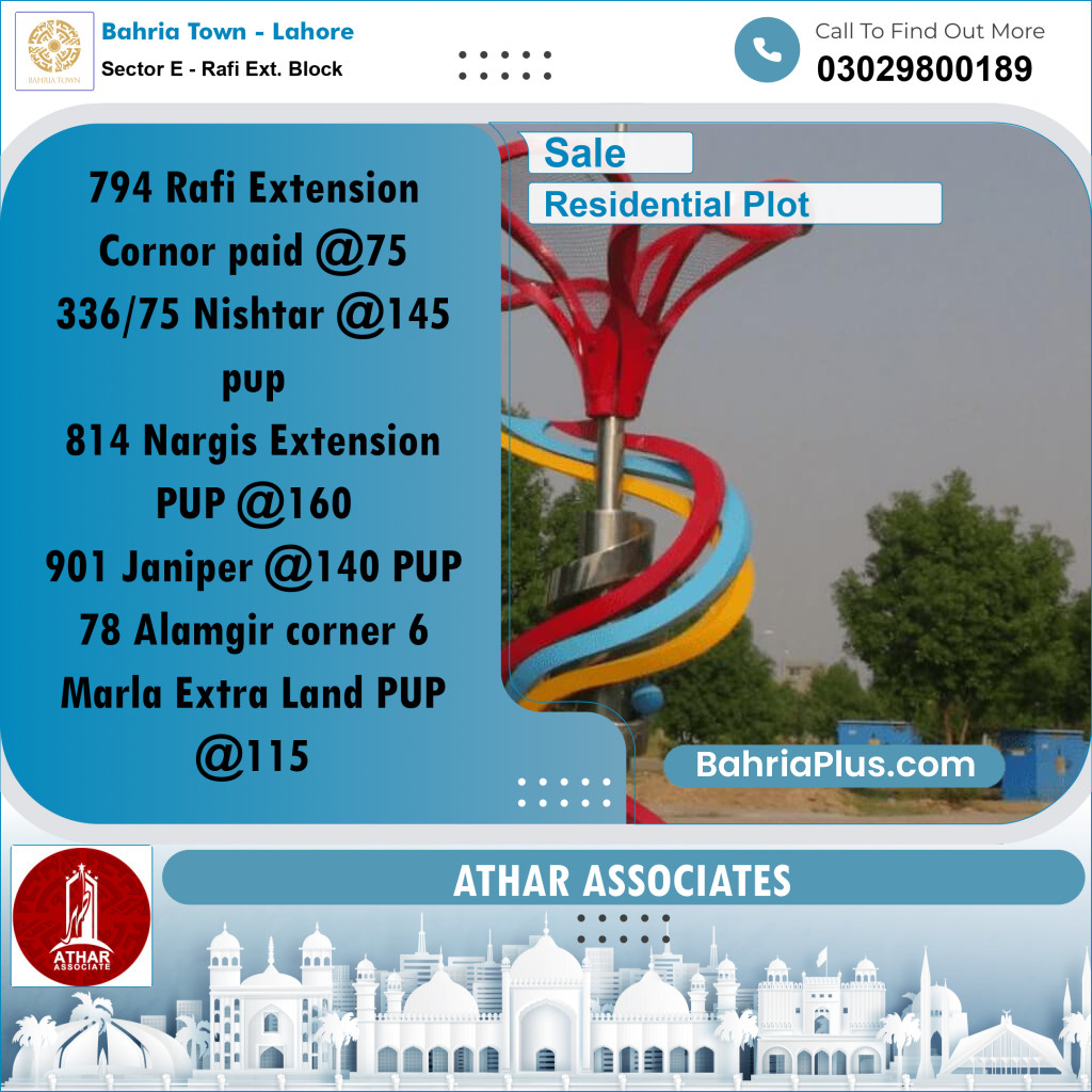 5 Marla Residential Plot for Sale in Sector E - Rafi Ext. Block -  Bahria Town, Lahore - (BP-273839)