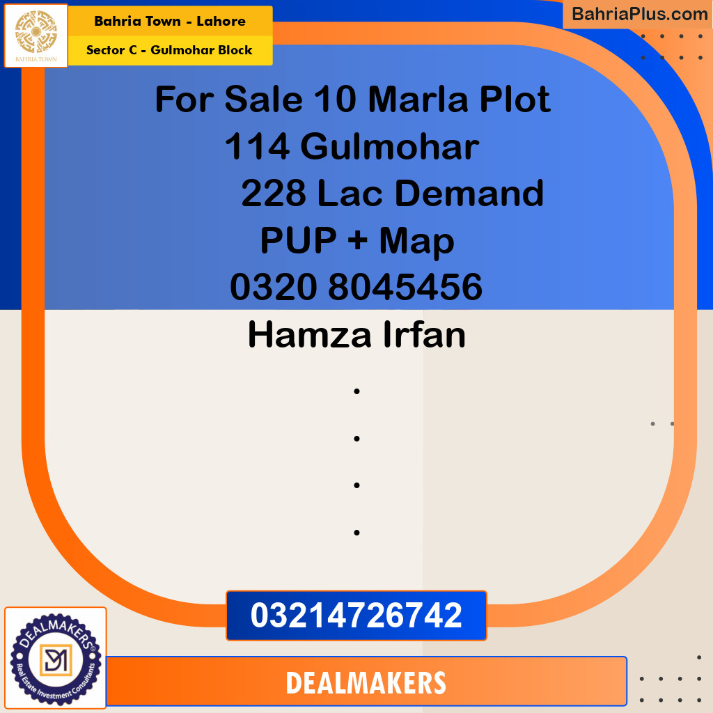 10 Marla Residential Plot for Sale in Sector C - Gulmohar Block -  Bahria Town, Lahore - (BP-273853)