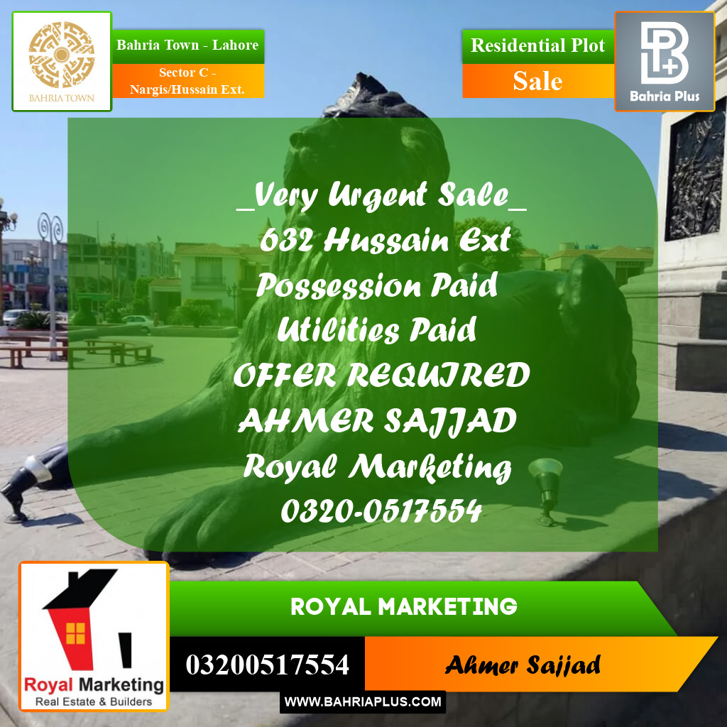 Residential Plot for Sale in Sector C - Nargis/Hussain Ext. -  Bahria Town, Lahore - (BP-273904)