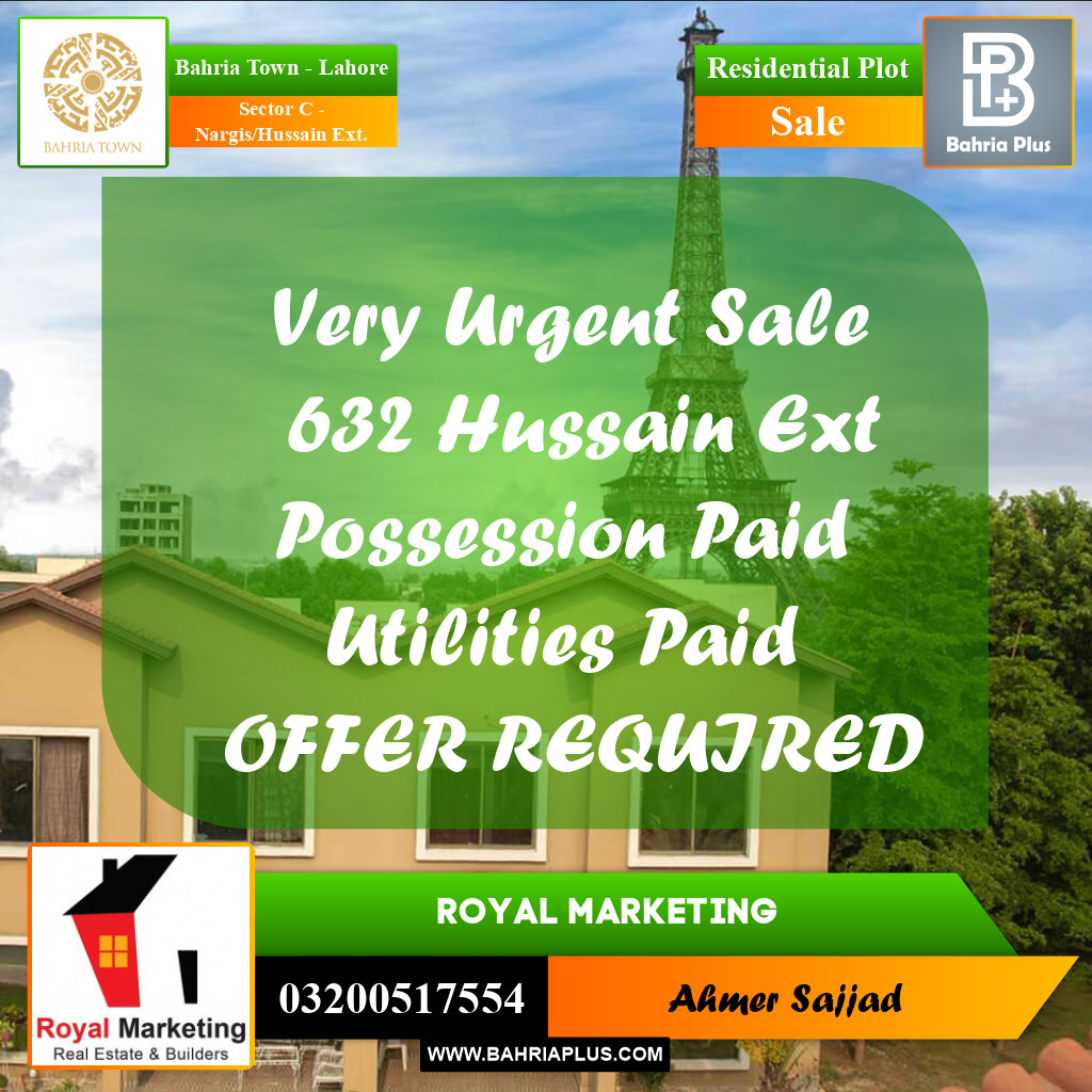Residential Plot for Sale in Sector C - Nargis/Hussain Ext. -  Bahria Town, Lahore - (BP-273940)