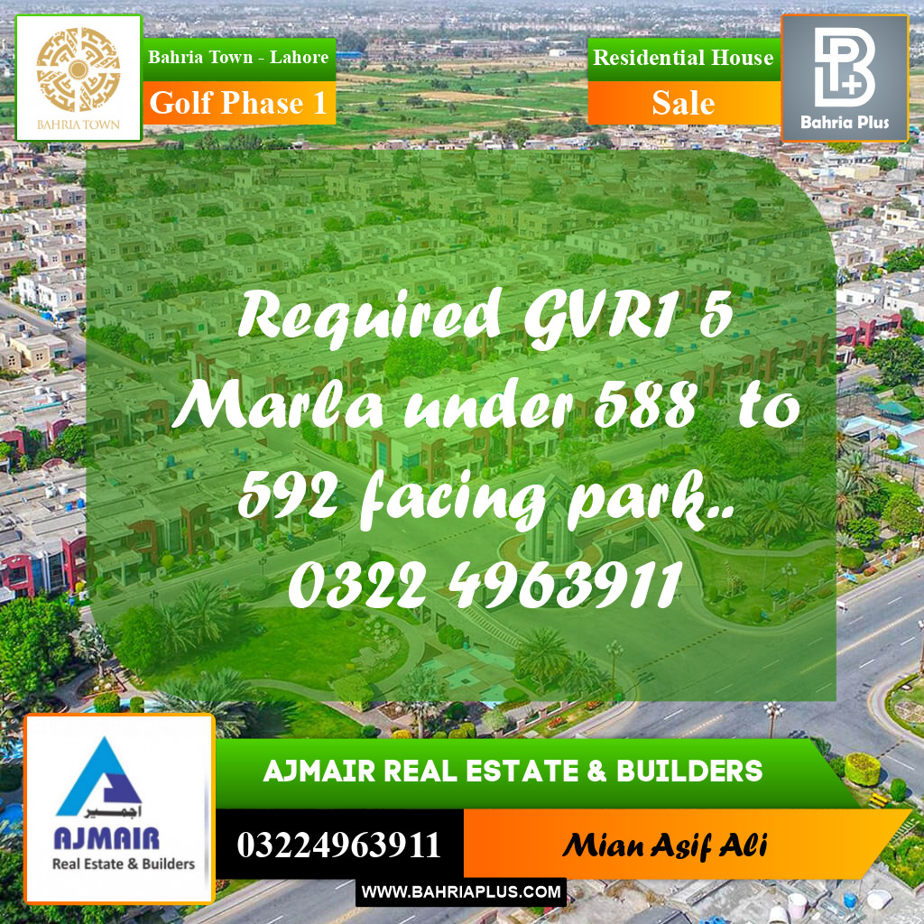 Residential House for Sale in Golf Phase 1 -  Bahria Town, Lahore - (BP-273963)