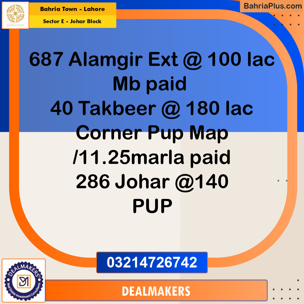 10 Marla Residential Plot for Sale in Sector E - Johar Block -  Bahria Town, Lahore - (BP-273975)