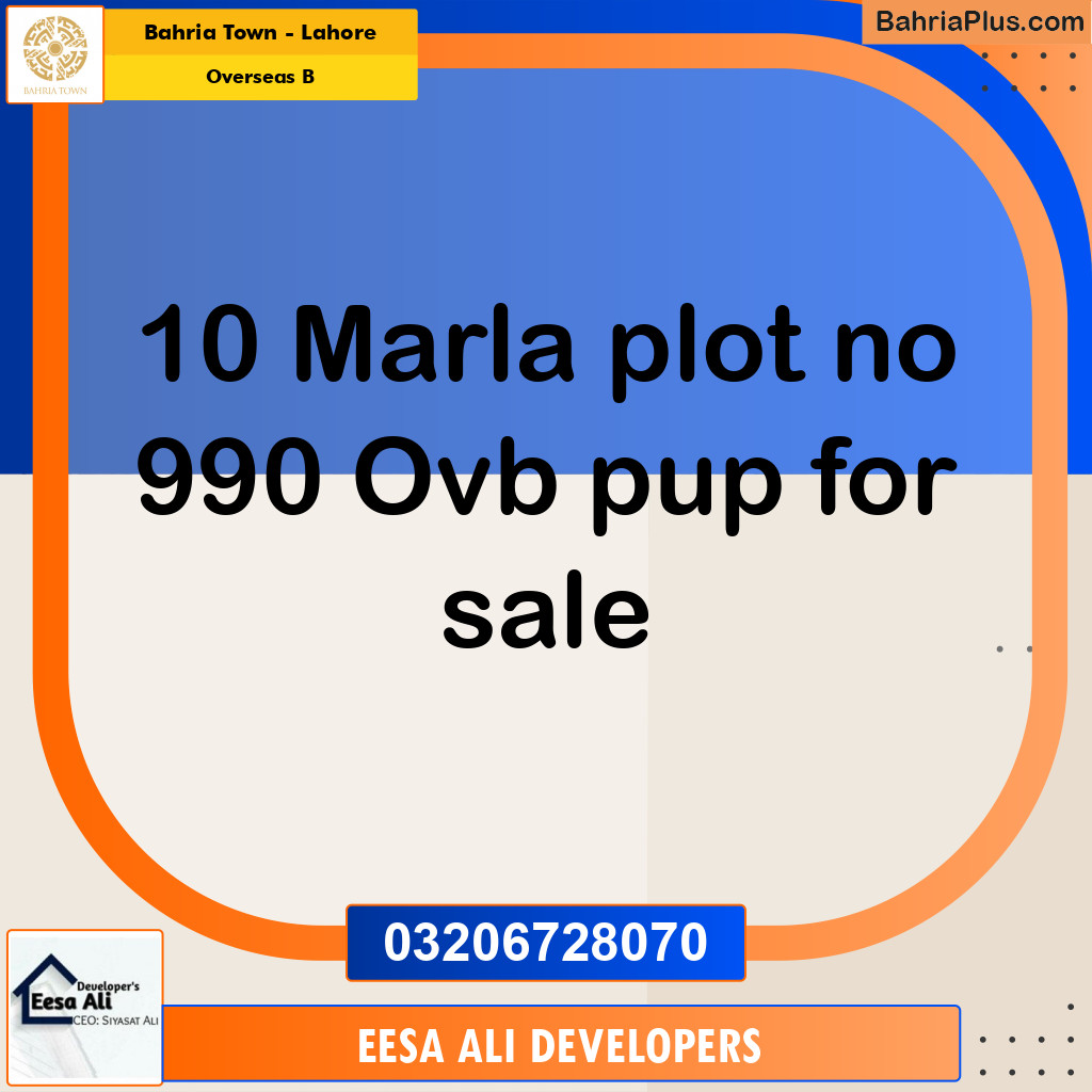 10 Marla Residential Plot for Sale in Overseas B -  Bahria Town, Lahore - (BP-274005)