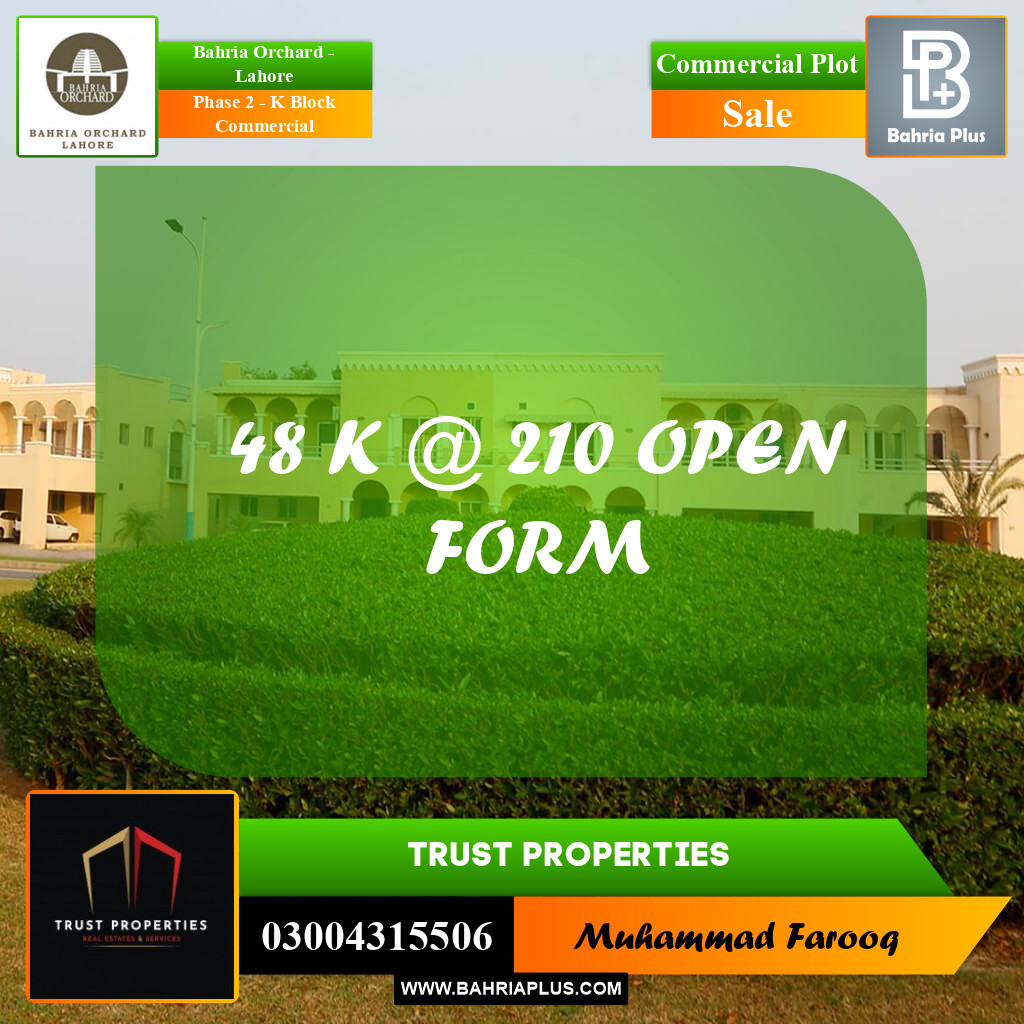 5 Marla Commercial Plot for Sale in Phase 2 - K Block Commercial -  Bahria Orchard, Lahore - (BP-274022)