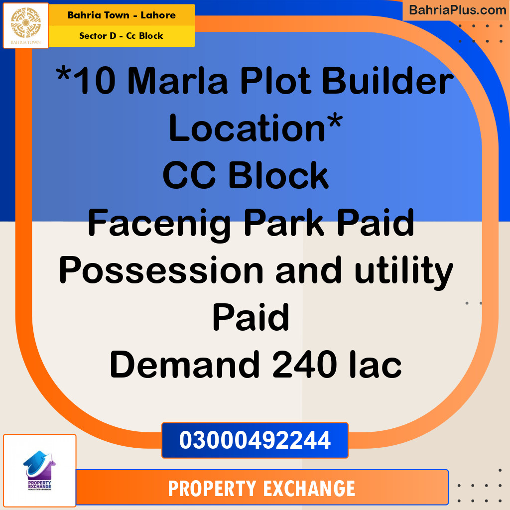 10 Marla Residential Plot for Sale in Sector D - CC Block -  Bahria Town, Lahore - (BP-274023)