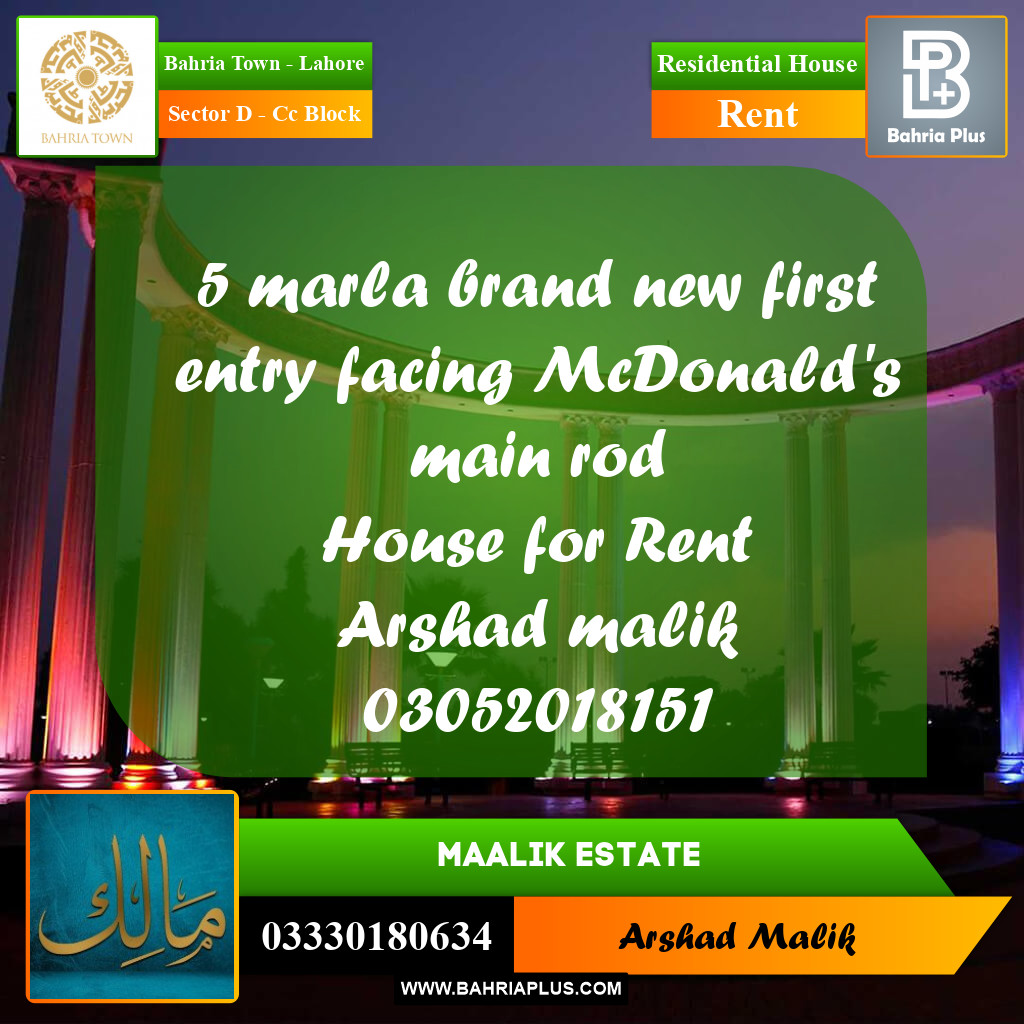 5 Marla Residential House for Rent in Sector D - CC Block -  Bahria Town, Lahore - (BP-274040)