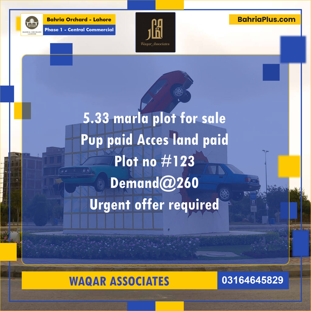 5 Marla Commercial Plot for Sale in Phase 1 - Central Commercial -  Bahria Orchard, Lahore - (BP-274041)