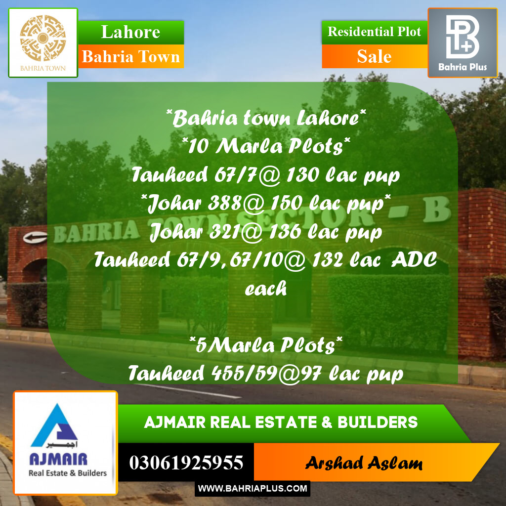 Residential Plot for Sale in Bahria Town, Lahore - (BP-274047)