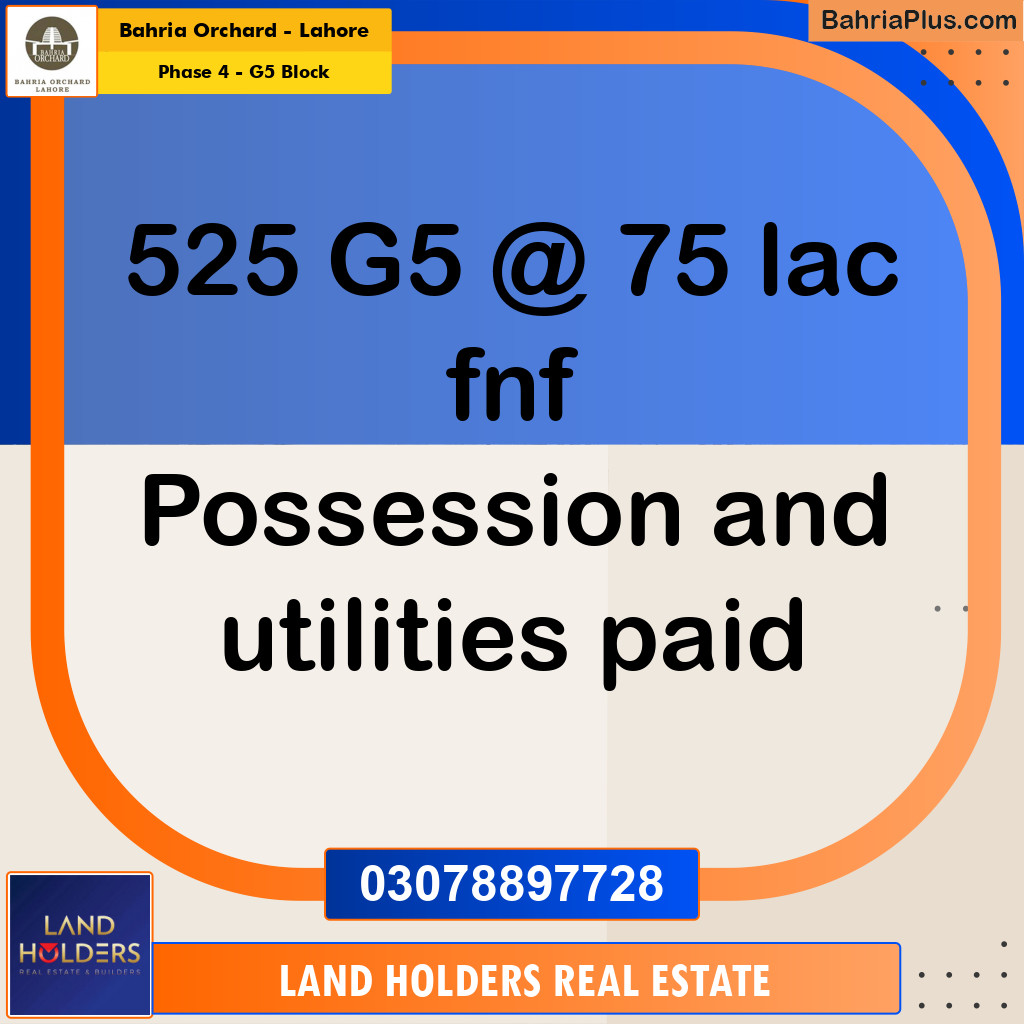 10 Marla Residential Plot for Sale in Phase 4 - G5 Block -  Bahria Orchard, Lahore - (BP-274087)