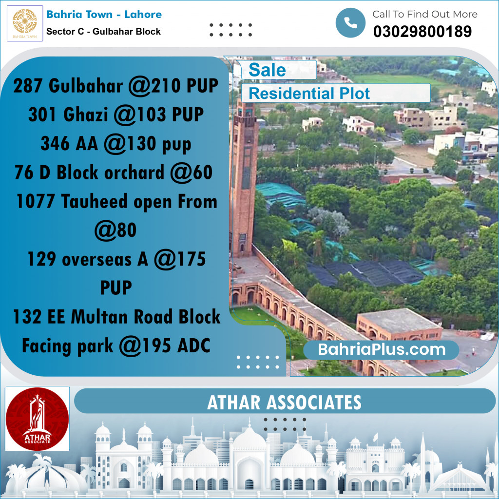 10 Marla Residential Plot for Sale in Sector C - Gulbahar Block -  Bahria Town, Lahore - (BP-274103)