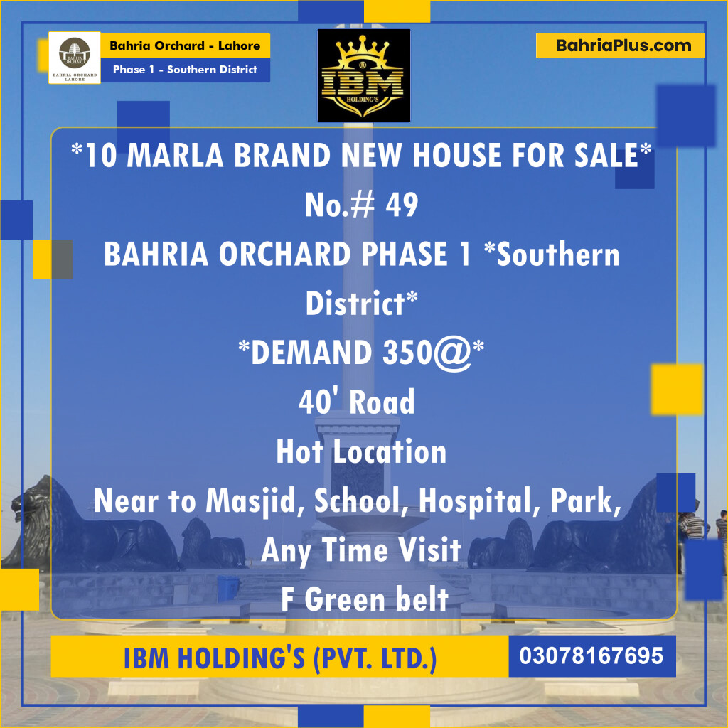10 Marla Residential House for Sale in Phase 1 - Southern District -  Bahria Orchard, Lahore - (BP-274126)