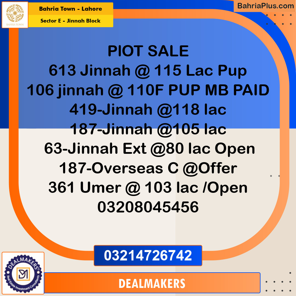 5 Marla Residential Plot for Sale in Sector E - Jinnah Block -  Bahria Town, Lahore - (BP-274139)
