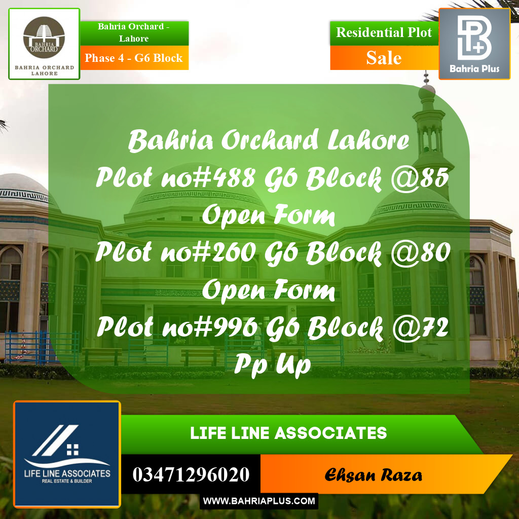 10 Marla Residential Plot for Sale in Phase 4 - G6 Block -  Bahria Orchard, Lahore - (BP-274158)