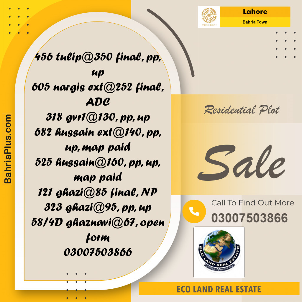 Residential Plot for Sale in Bahria Town, Lahore - (BP-274166)