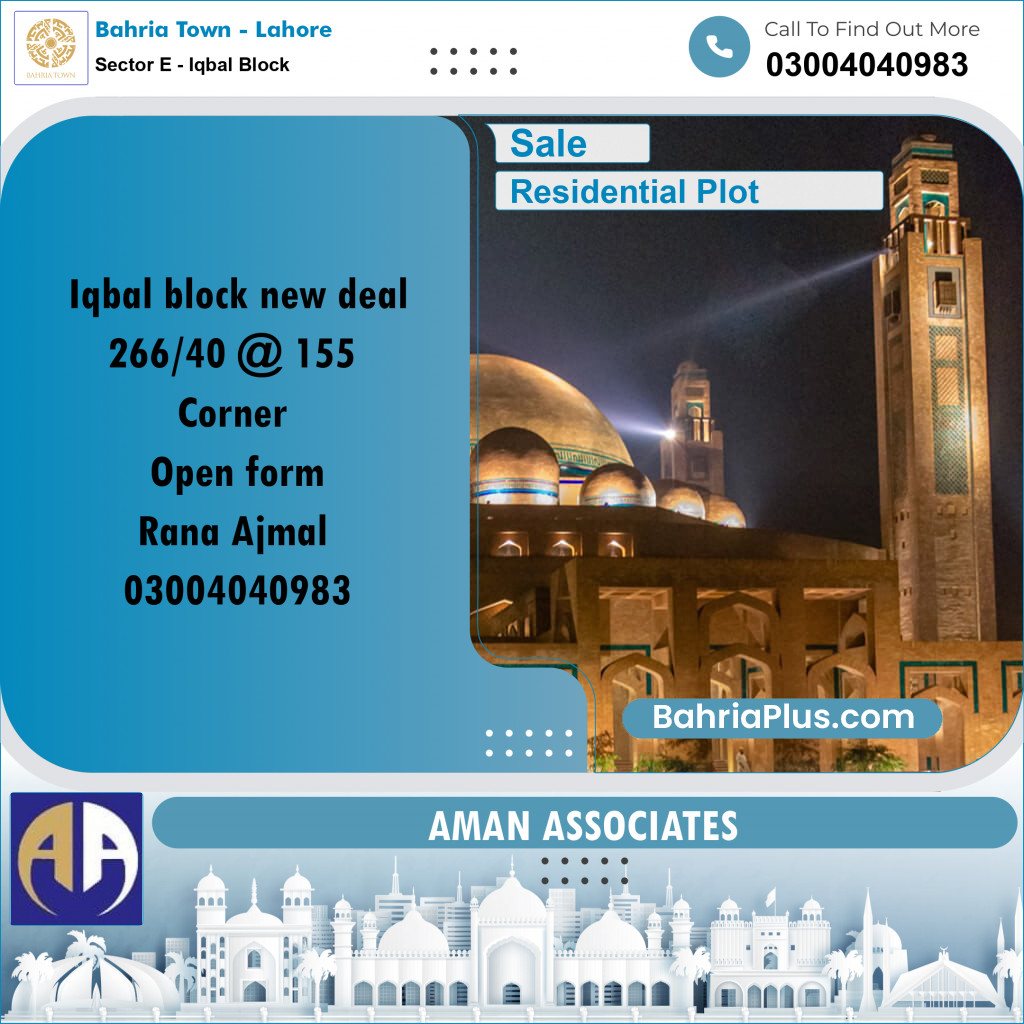 Residential Plot for Sale in Sector E - Iqbal Block -  Bahria Town, Lahore - (BP-274168)