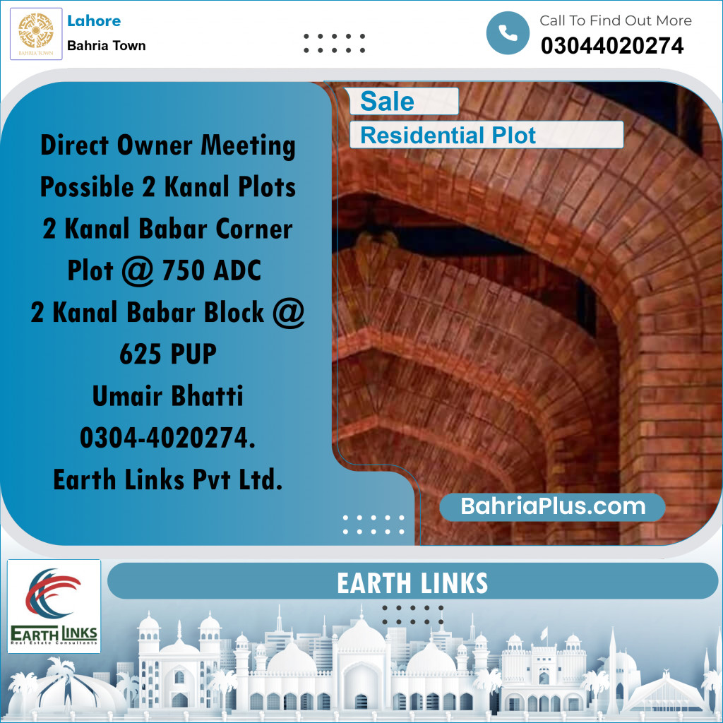 2 Kanal Residential Plot for Sale in Bahria Town, Lahore - (BP-274189)