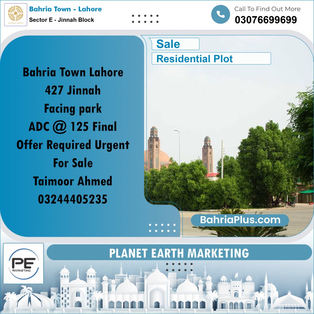 5 Marla Residential Plot for Sale in Sector E - Jinnah Block - Bahria Town, Lahore - (BP-274200)