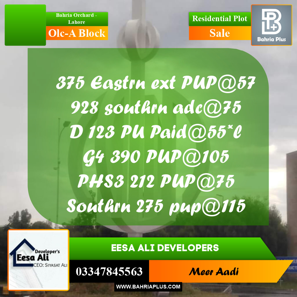 5 Marla Residential Plot for Sale in OLC-A Block -  Bahria Orchard, Lahore - (BP-274239)