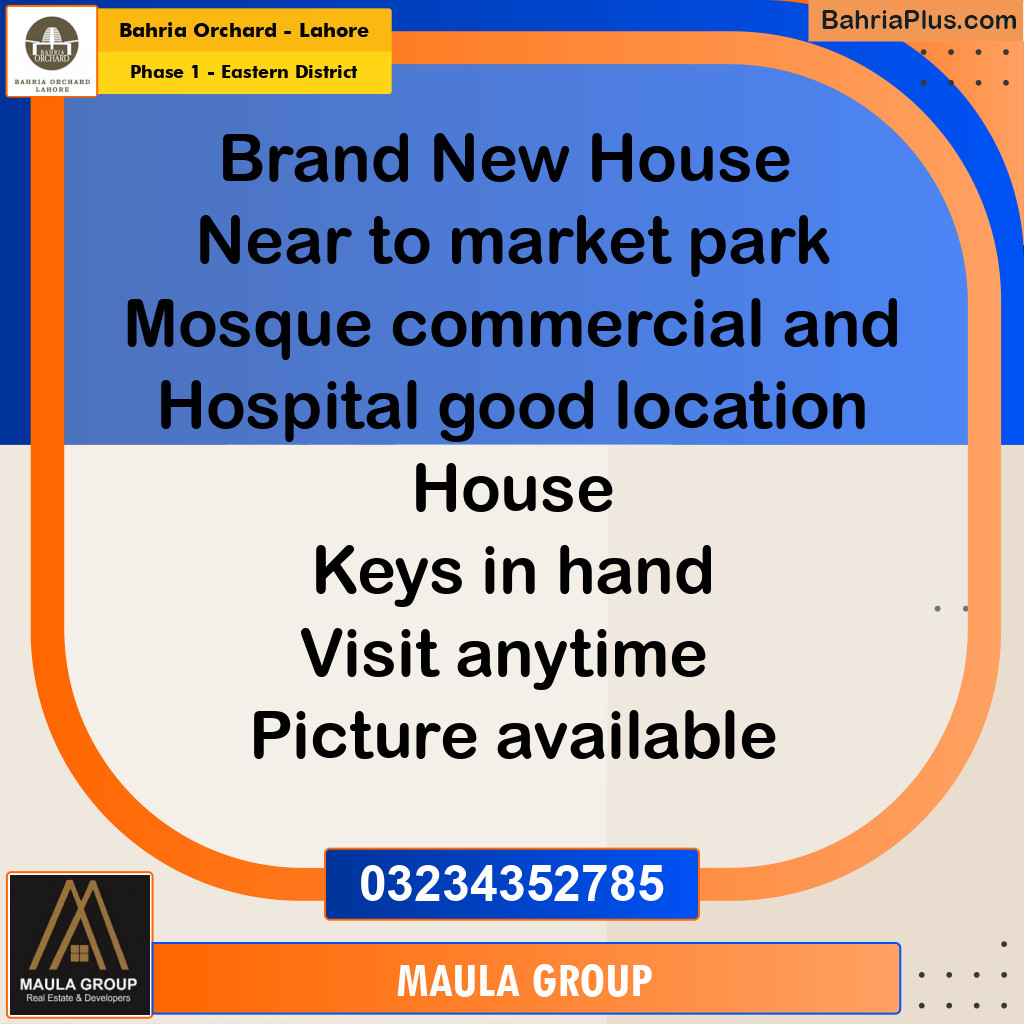 1125 Sq. Ft. Residential House for Sale in Phase 1 - Eastern District -  Bahria Orchard, Lahore - (BP-274240)