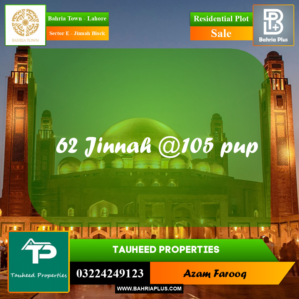 5 Marla Residential Plot for Sale in Sector E - Jinnah Block -  Bahria Town, Lahore - (BP-274247)