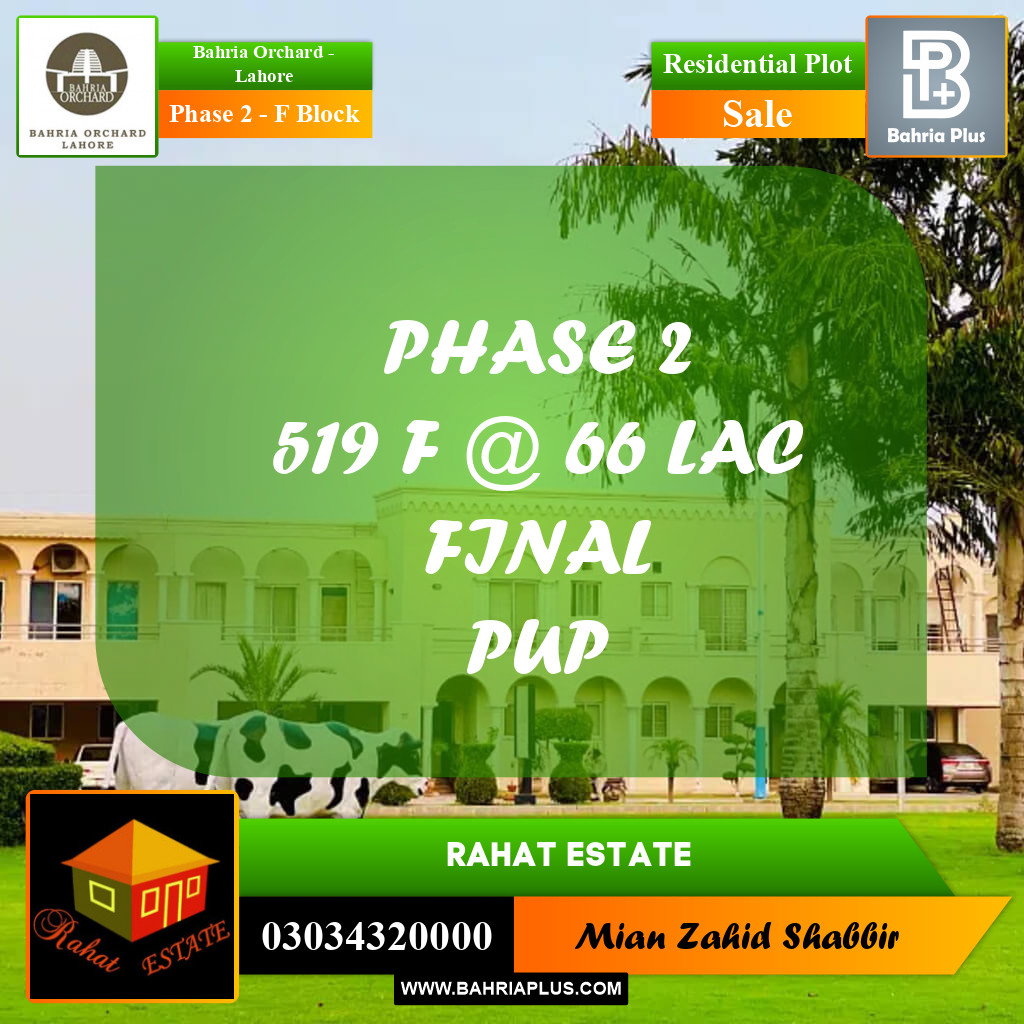 8 Marla Residential Plot for Sale in Phase 2 - F Block -  Bahria Orchard, Lahore - (BP-274267)