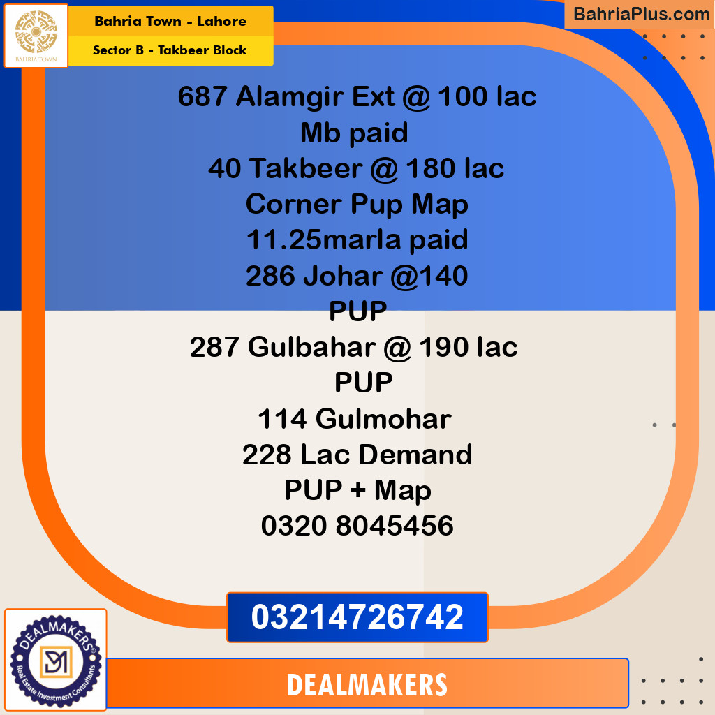 10 Marla Residential Plot for Sale in Sector B - Takbeer Block -  Bahria Town, Lahore - (BP-274283)