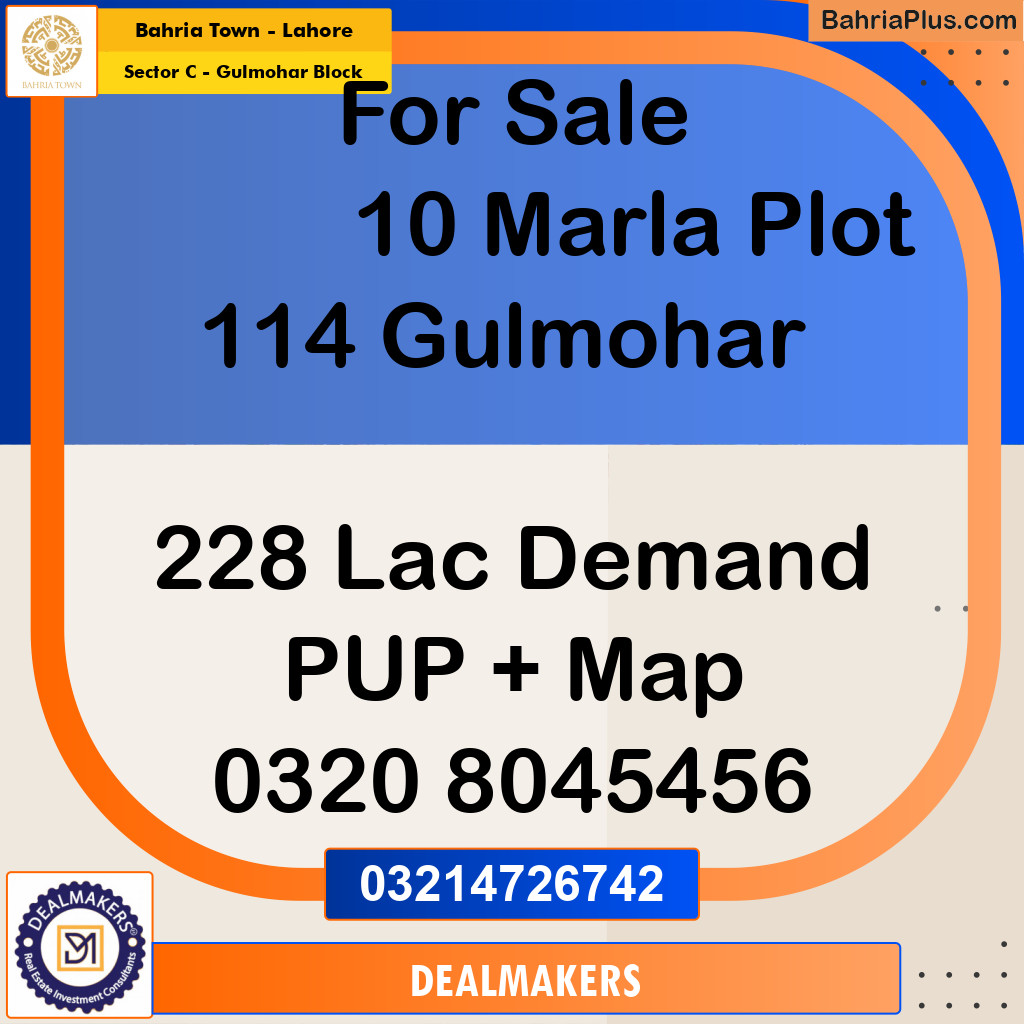 10 Marla Residential Plot for Sale in Sector C - Gulmohar Block -  Bahria Town, Lahore - (BP-274284)