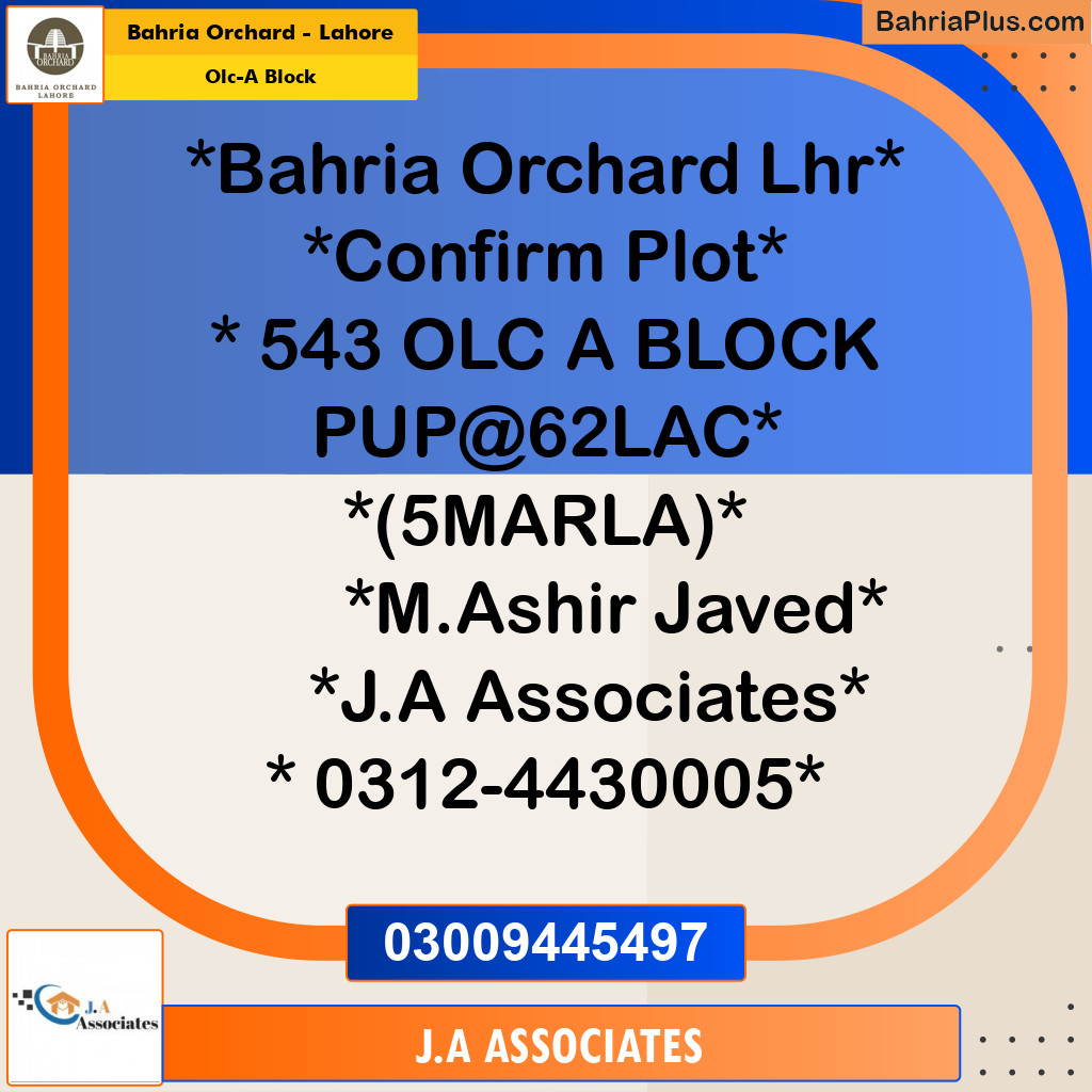 5 Marla Residential Plot for Sale in OLC-A Block -  Bahria Orchard, Lahore - (BP-274286)