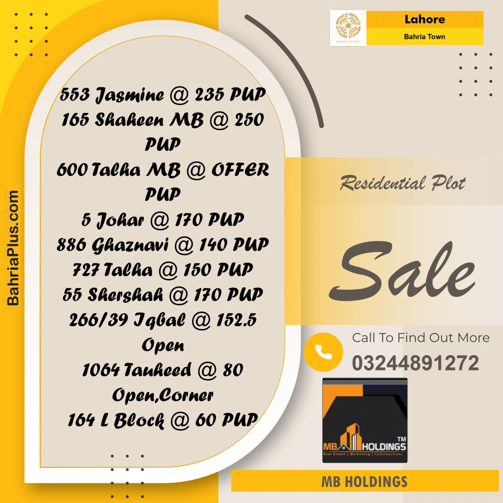 Residential Plot for Sale in Bahria Town, Lahore - (BP-274313)