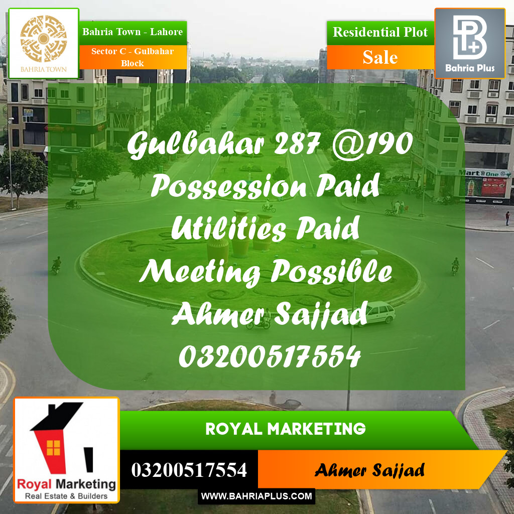 10 Marla Residential Plot for Sale in Sector C - Gulbahar Block -  Bahria Town, Lahore - (BP-274342)